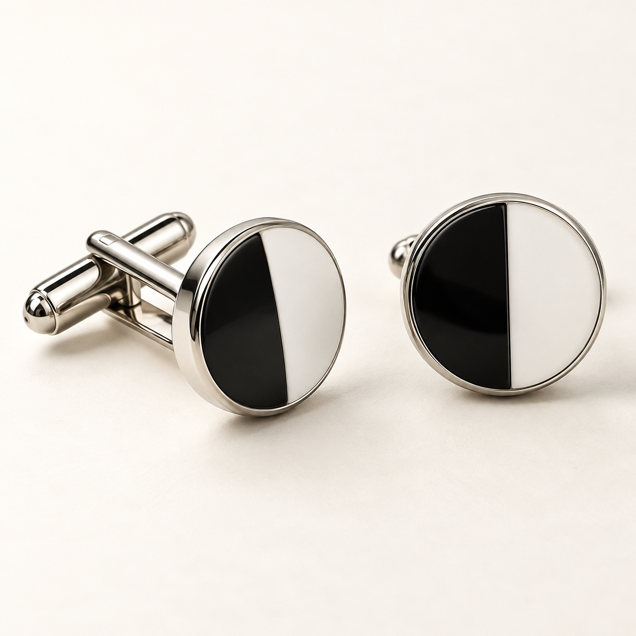 Phase Cufflinks — Black & White / Silver pair