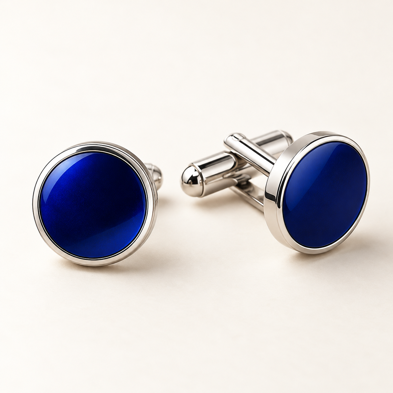 Signal Cufflinks — Blue / Silver pair
